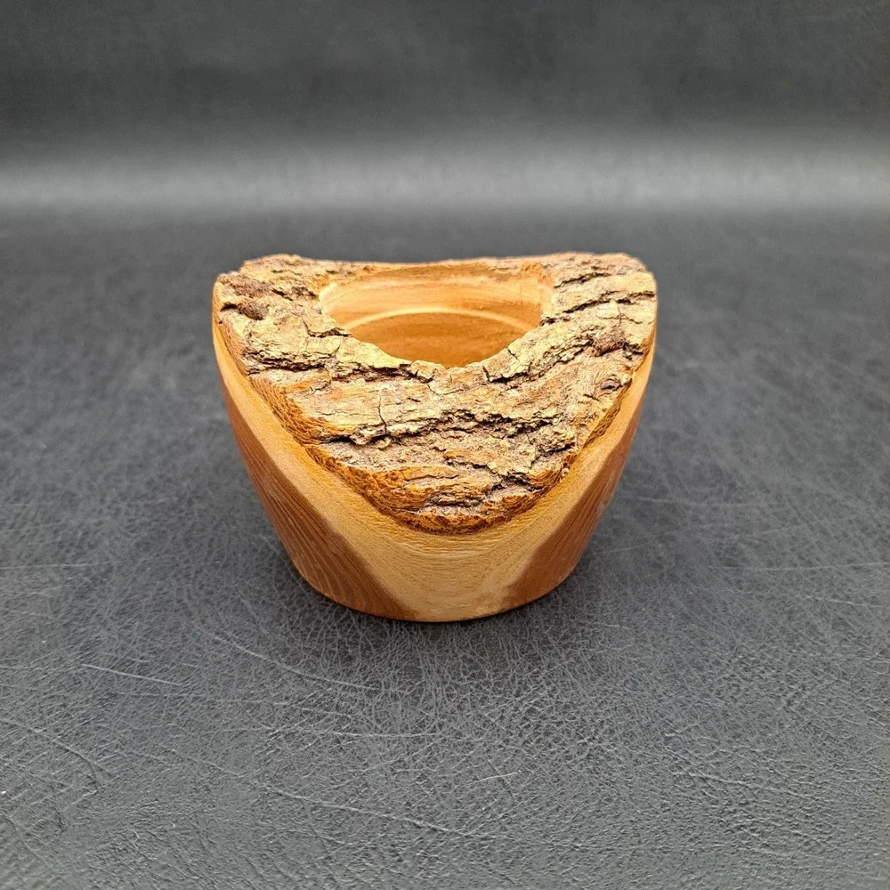 Rustic Live Edge Cedar Wood Tea Light Candle Holder Natural Bark Log Decor